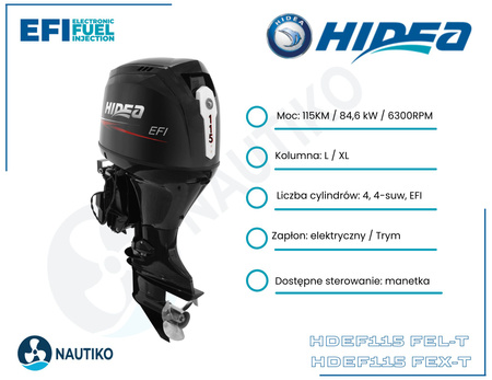 ⚙️ Silnik zaburtowy HIDEA EFI 115 KM HDEF115FEX-T – 115 HP extra-long kolumna / elektryczny start / Manetka / power trim