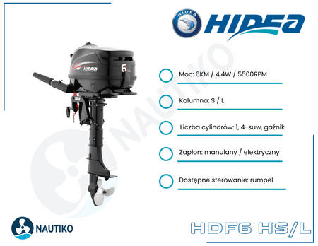 ⚙️ Silnik Zaburtowy HIDEA 6KM - HDF6HS - krótka kolumna / rumpel 