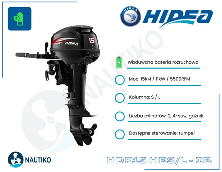 ⚙️Silnik Zaburtowy 15KM Hidea HDF15HS / krótka kolumna, rumpel, rozruch manualny