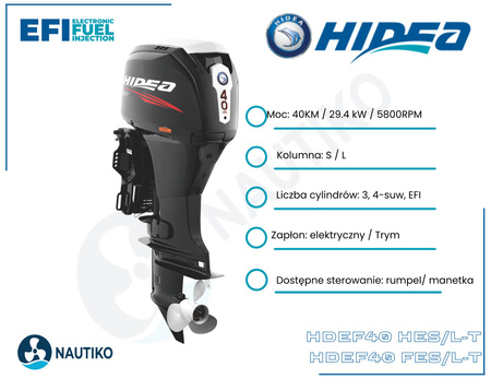 ⚙️ Silnik zaburtowy HIDEA EFI 40 KM HDEF40HEL-T – 40 HP długa kolumna / elektryczny start / rumpel / power trim